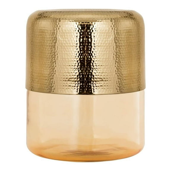 Maklaine 17"H Aluminum & Glass Side Table in Amber Tan/Gold Finish