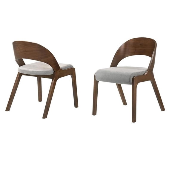 Maklaine 18.5" Fabric Dining Accent Chairs in Gray/Walnut (Set of 2)
