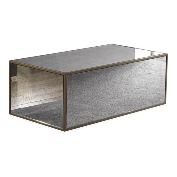Maklaine 18.5"H Mirrored Modern Glass and MDF Coffee Table in Gold