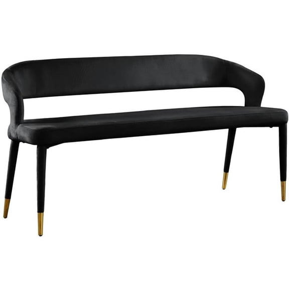 Maklaine 18.9" Contemporary Velvet Bench with Rounded Back in Soft Black