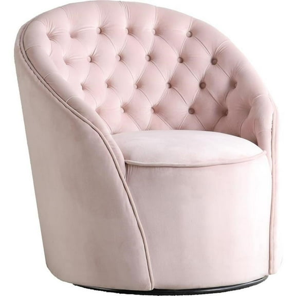 Maklaine 18" Contemporary Upholstered Tufted Velvet Swivel Accent Chair in Pink