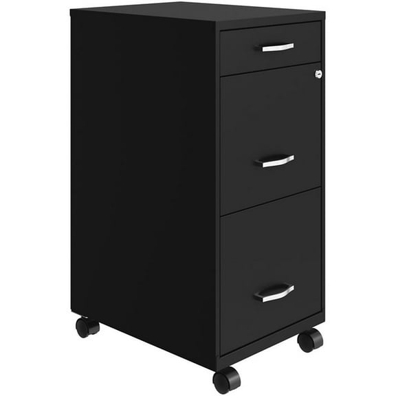 Maklaine 18" Deep 3 Drawer Mobile Metal Vertical Filing Cabinet - Black