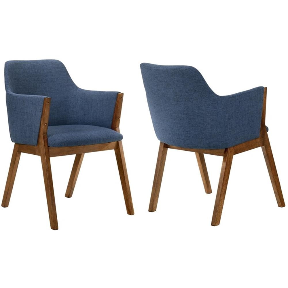 Blue Upholstered Wood Arm Chairs Set of 2