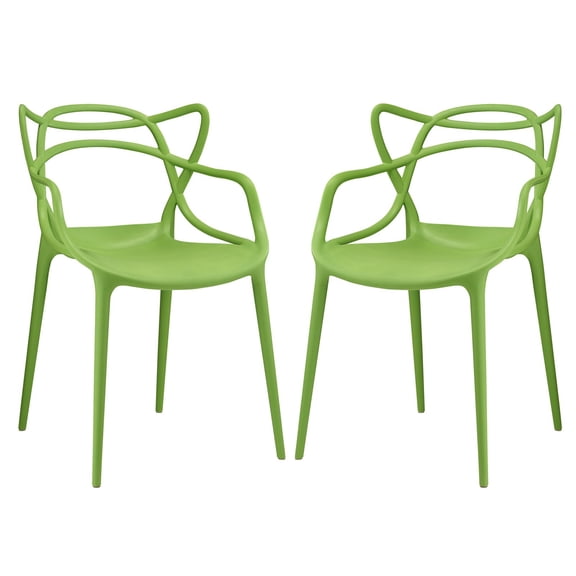 Maklaine 18" Modern PP Plastic Dining Chairs in Green (Set of 2)