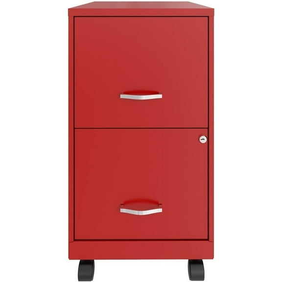 Maklaine 18in 2 Drawer Metal Mobile Smart Vertical Filing Cabinet in Red