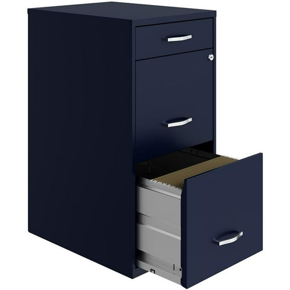 Maklaine 18in Deep 3 Drawer Metal Organizer Filing Cabinet in Navy