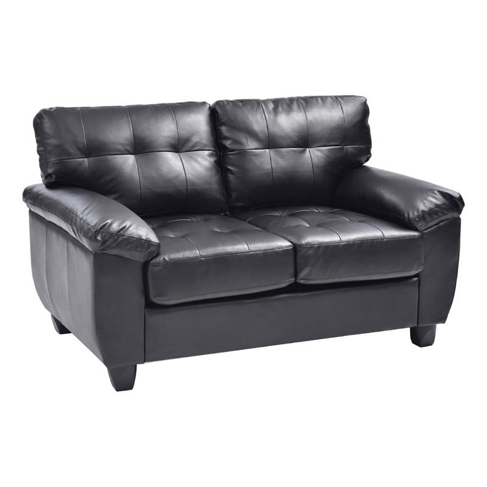 Maklaine 19" Contemporary Faux Leather Upholstered Loveseat in Black
