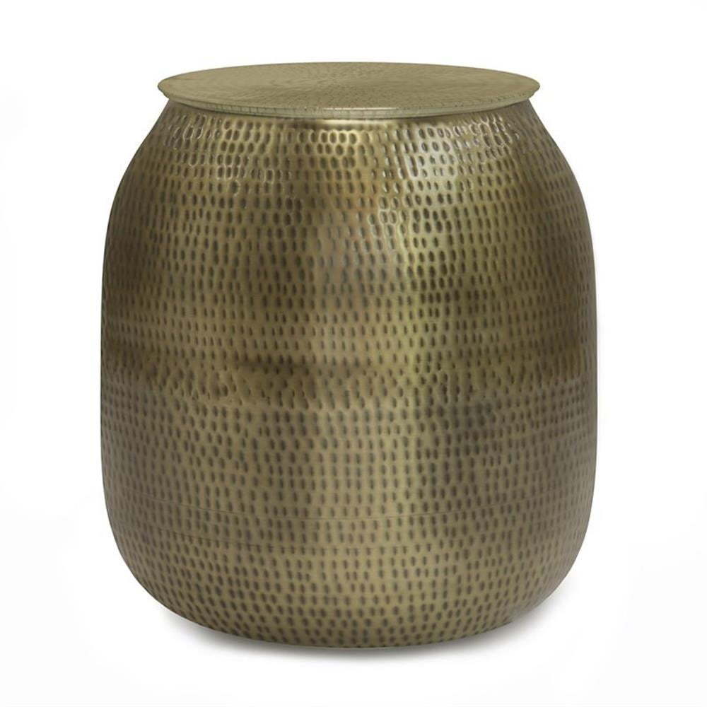 Antique Gold Hand-Hammered Metal Storage Accent Table