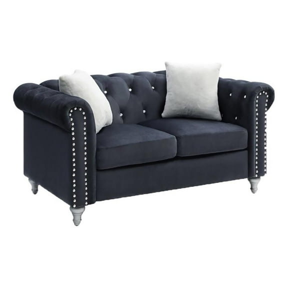 Maklaine 19" Contemporary Soft Velvet Upholstered Loveseat in Black