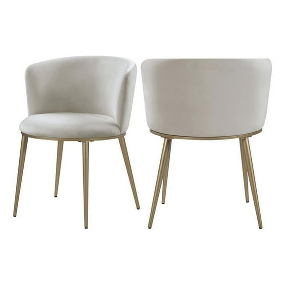 Maklaine 19" Contemporary Velvet Dining Chair in Cream White (Set of 2)