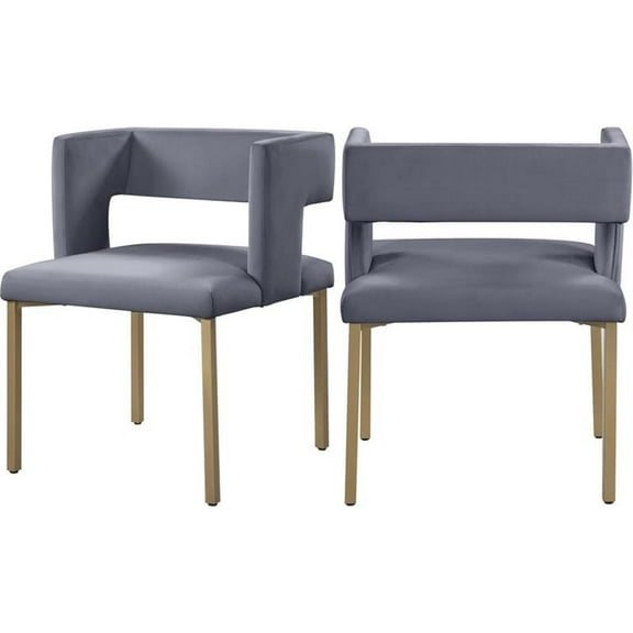 Maklaine 19" Contemporary Velvet Dining Chair in Gray (Set of 2)