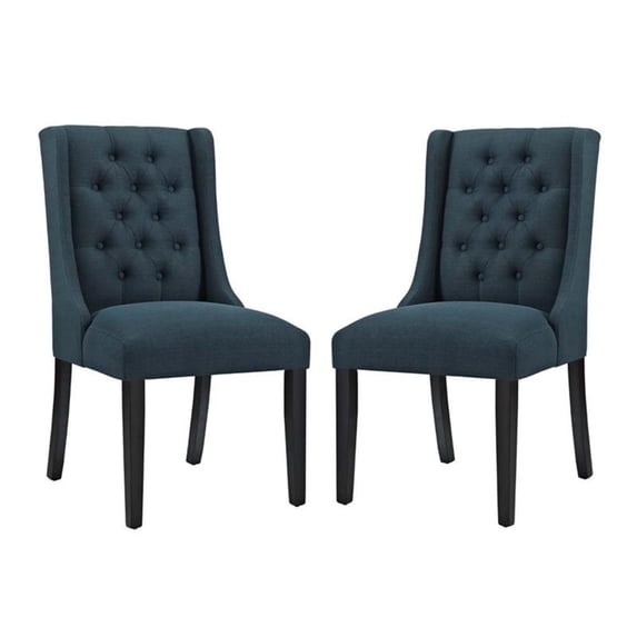 Maklaine 19" Fabric Solid Rubberwood Dining Chair in Azure (Set of 2)