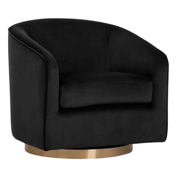 Maklaine 19" Modern Fabric Barrel Back Swivel Lounge Chair in Black
