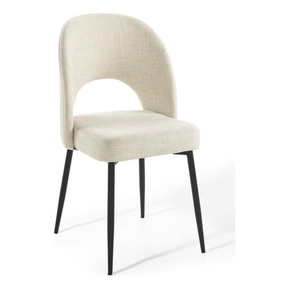 Maklaine 19" Upholstered Fabric Dining Side Chair in Black/Beige