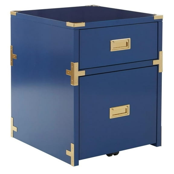 Maklaine 2 Drawer File Cabinet in Lapis Blue Engineered Wood Fully Assembled