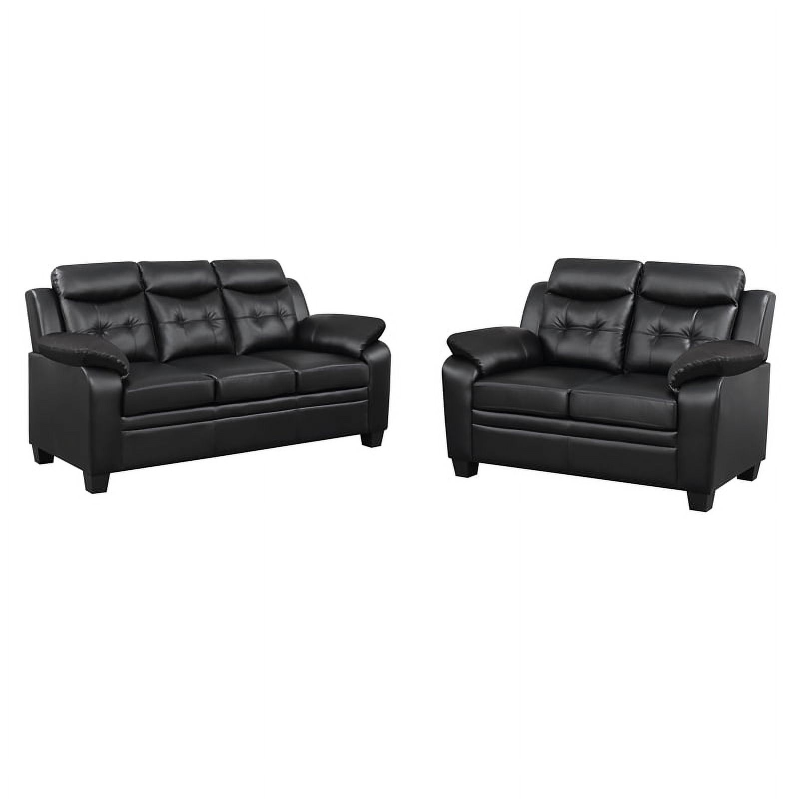 Maklaine 2Piece Tufted Upholstered Faux Leather Sofa Set in Black