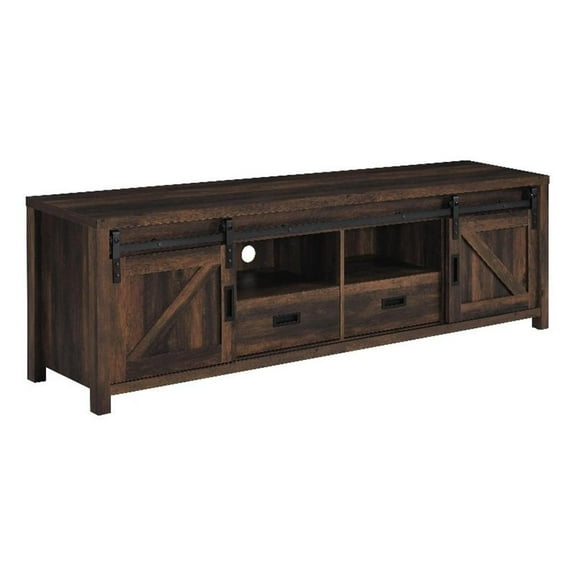 Maklaine 2-Sliding Door Wood TV Stand for TVs up to 85" in Brown Dark Pine