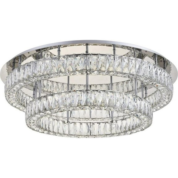 Maklaine 2 Tier 34" Round Royal Cut LED Flush Mount in Chrome