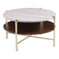 thumbnail image 1 of Maklaine 2 - Tier Round Faux Marble Top Cocktail Table in Brass / Dark Tobacco, 1 of 3