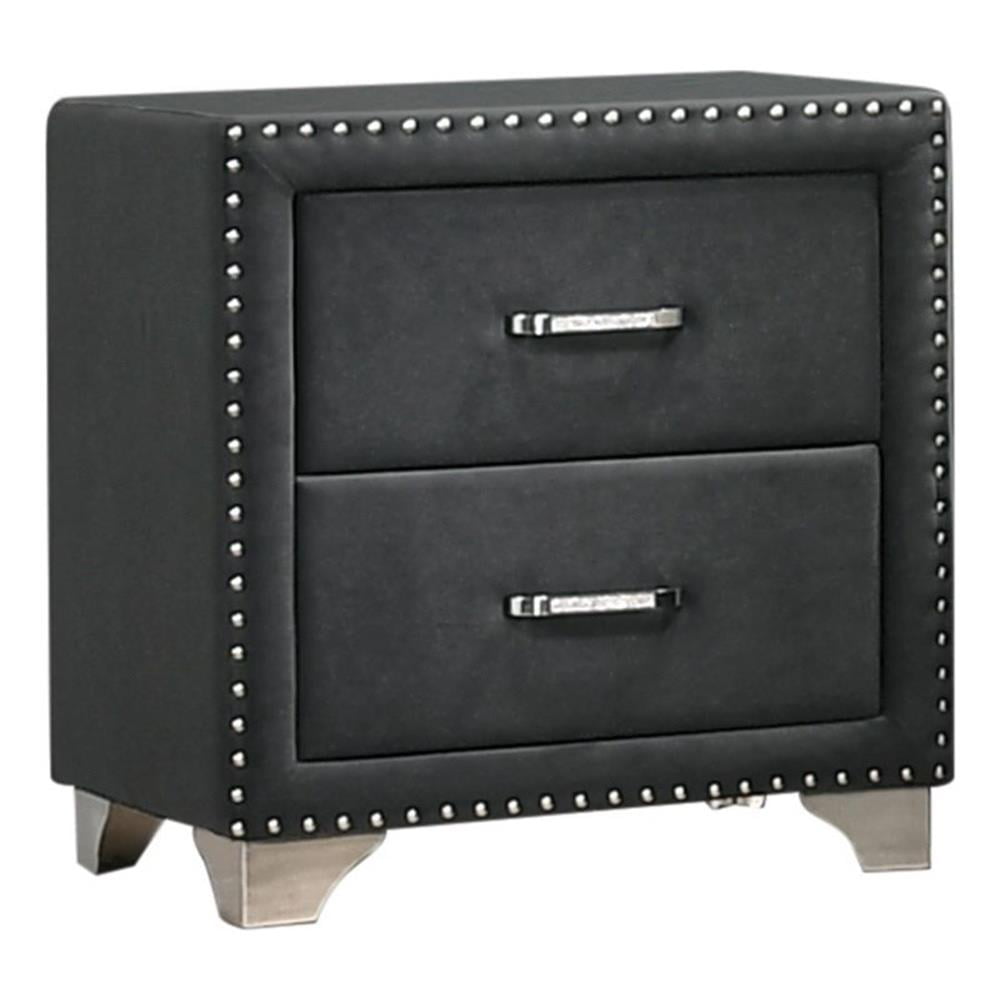 Gray Velvet 2-Drawer Nightstand with Chrome Legs