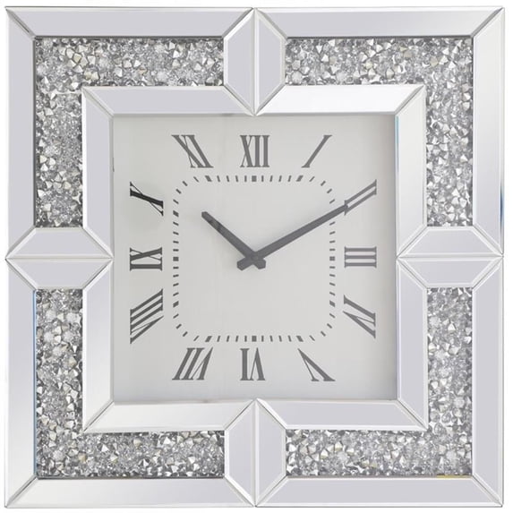 Maklaine 20" Engineered Wood and Royal Cut Crystal Frame Wall Clock in Clear