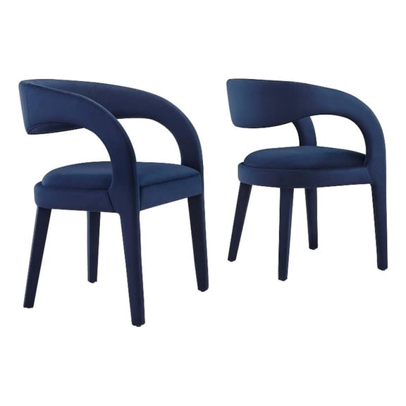 Maklaine 20" Upholstered Fabric Dining Chair in Midnight Blue (Set of 2)