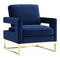 Maklaine 21" Modern Velvet and Stainless Steel Chair in Navy/Gold