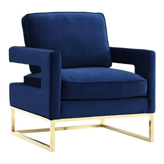 Maklaine 21" Modern Velvet and Stainless Steel Chair in Navy/Gold