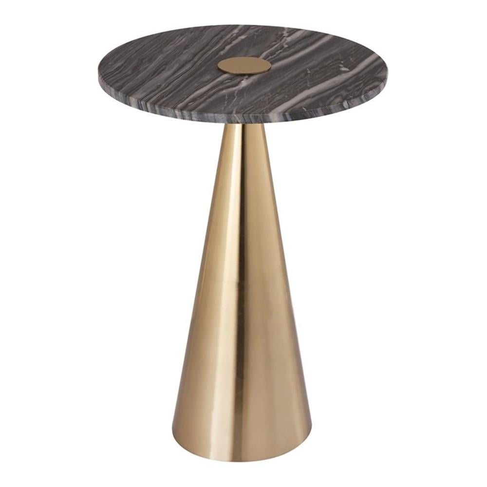 Gray Marble and Gold Metal Round Side Table