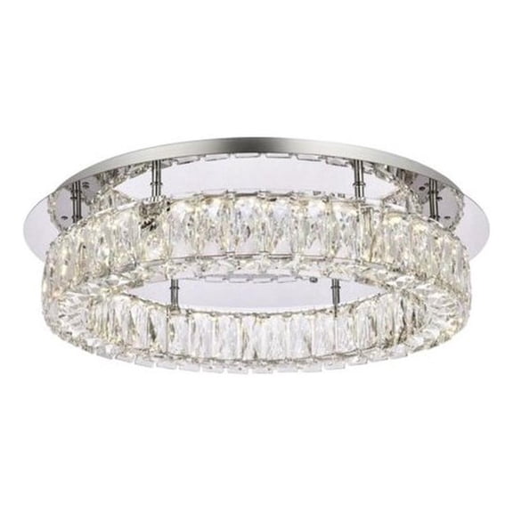 Maklaine 22" Metal and Crystal LED Single Flush Mount in Chrome