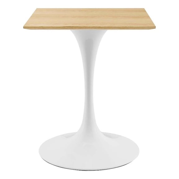 Maklaine 23.5" Modern Wood Square Dining Table in White & Natural