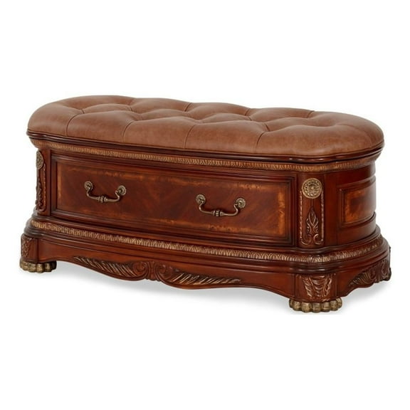 Maklaine 23.5" Traditional Wood Bedside Bench in Honey Walnut