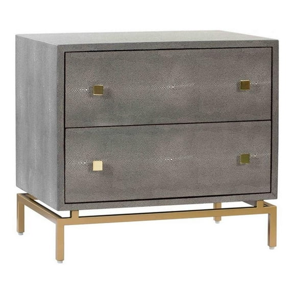 Maklaine 23"H Contemporary Wood Nightstand in Gray/Brass Finish