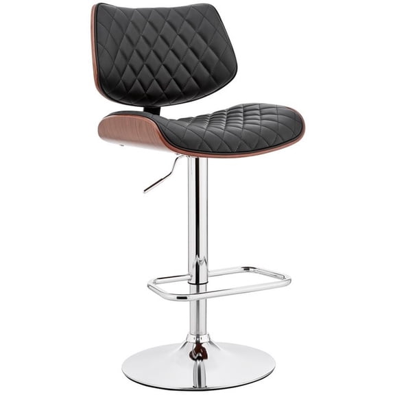 Maklaine 24-33" Modern Faux Leather/Metal Bar Stool in Black/Chrome