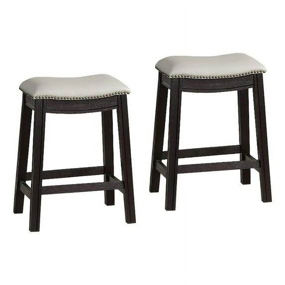 Maklaine 24" Contemporary Faux Leather Counter Stool in Gray (Set of 2)