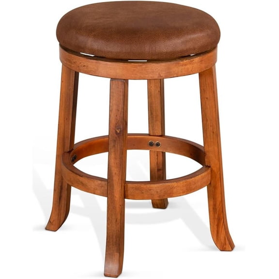 Maklaine 24" Wood Backless Swivel Stool in Rustic Oak (Set of 2)