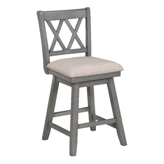 Maklaine 24" Wood Frame Swivel Barstool in Distressed Gray/Beige