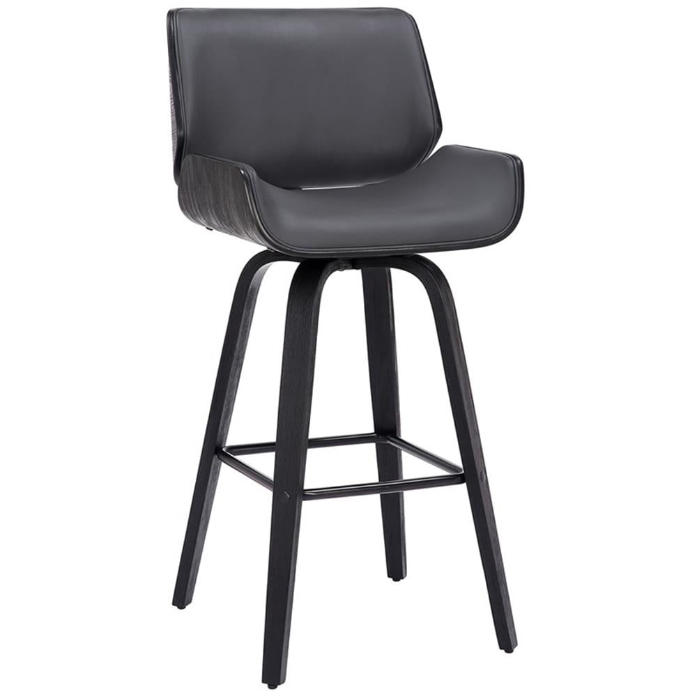 26" Gray Faux Leather Swivel Wood Counter Stool