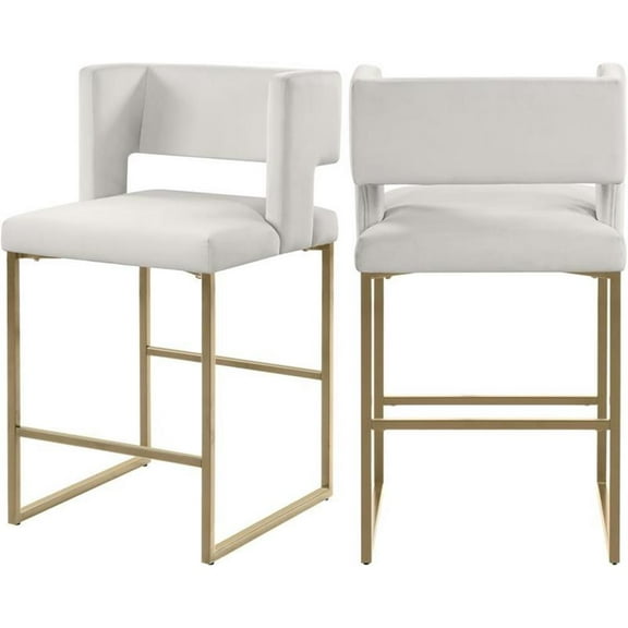 Maklaine 26" Contemporary Velvet Counter Stool in Cream (Set of 2)