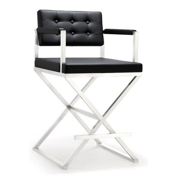 Maklaine 26" Stainless Steel and Fabric Counter Stool in Black