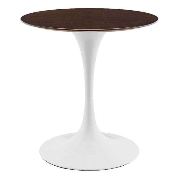 Maklaine 27.5" Round Modern Wood/Metal Dining Table in Cherry/White