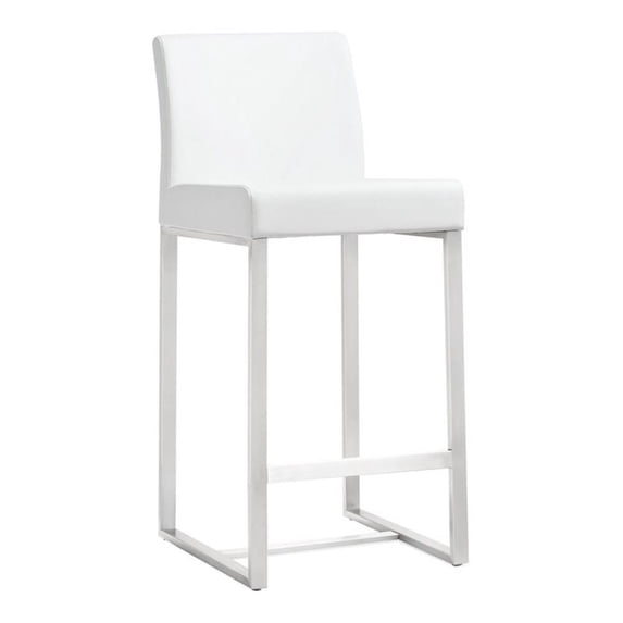 Maklaine 27" Contemporary Fabric Counter Stools in White (Set of 2)