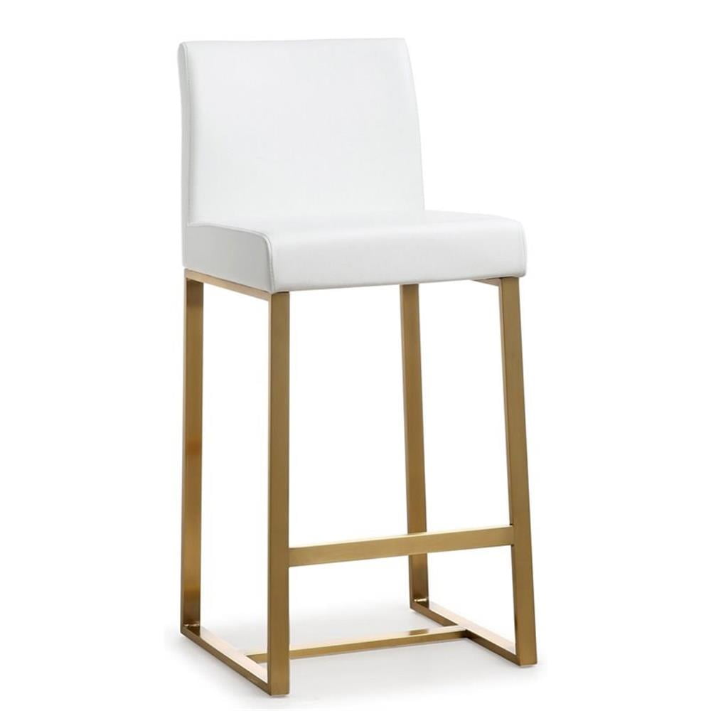Luxurious White Eco-Leather and Gold Metal Bar Stool