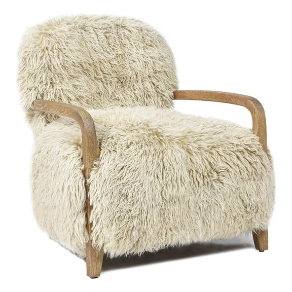 Maklaine 28.5" Mongolian Sheepskin Accent Arm Chair Taupe Beige