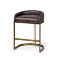 thumbnail image 1 of Maklaine 29" Total Height Brown Leather Seat Gold Metal Base Stool, 1 of 6