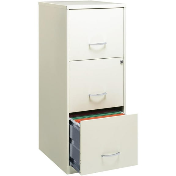 Maklaine 3 Drawer Vertical Metal Filing Cabinet with Lock Pearl White