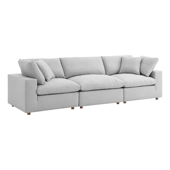 Maklaine 3-Piece Fabric Down Filled Sectional Sofa in Light Gray