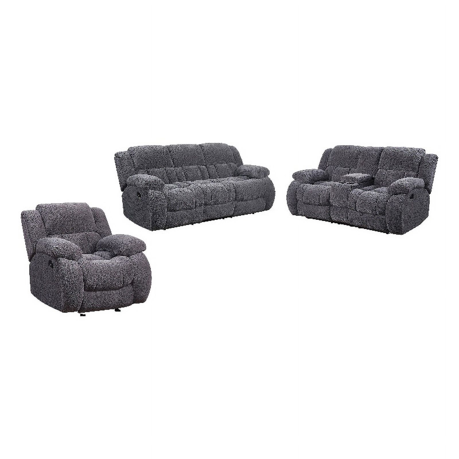 Maklaine 3Piece Fabric Tufted Reclining Sofa Set in Charcoal