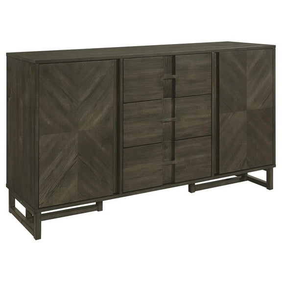 Maklaine 3-drawer Wood Storage Dining Sideboard Server in Dark Gray