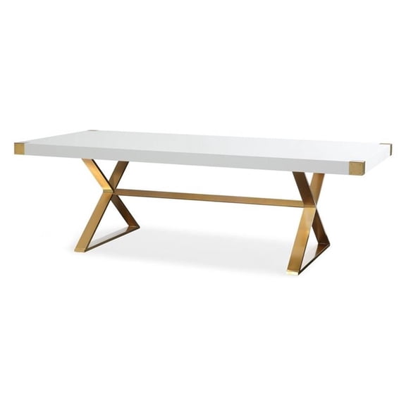 Maklaine 30"H Transitional Wood Dining Table in White Lacquer/Gold
